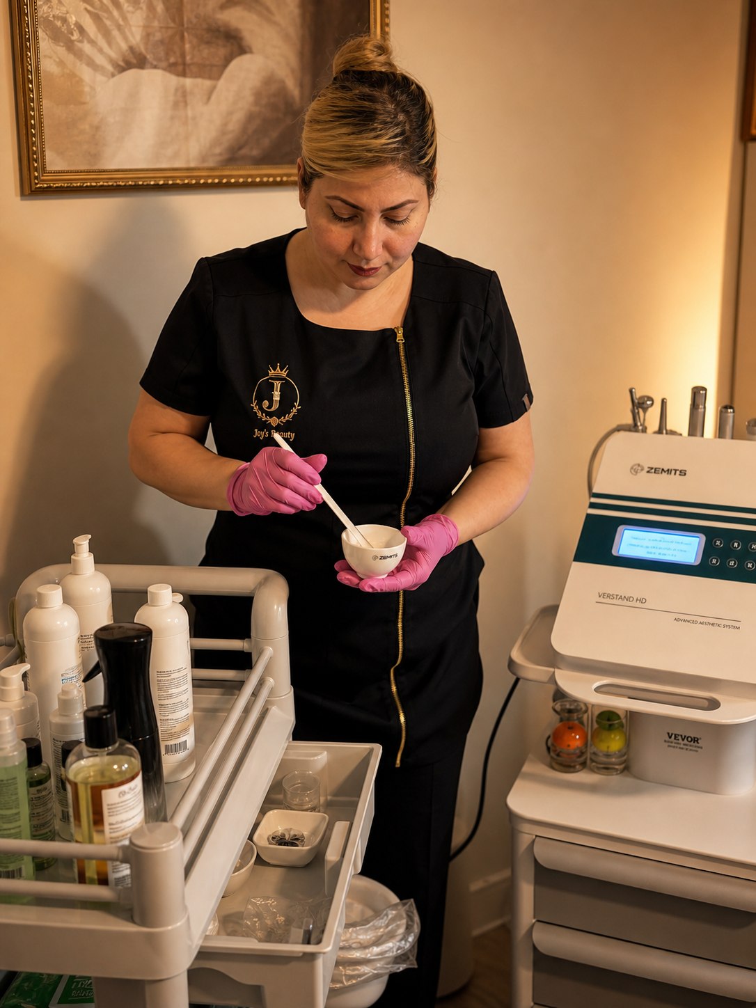 Treatment preparation at Joy's Beauty