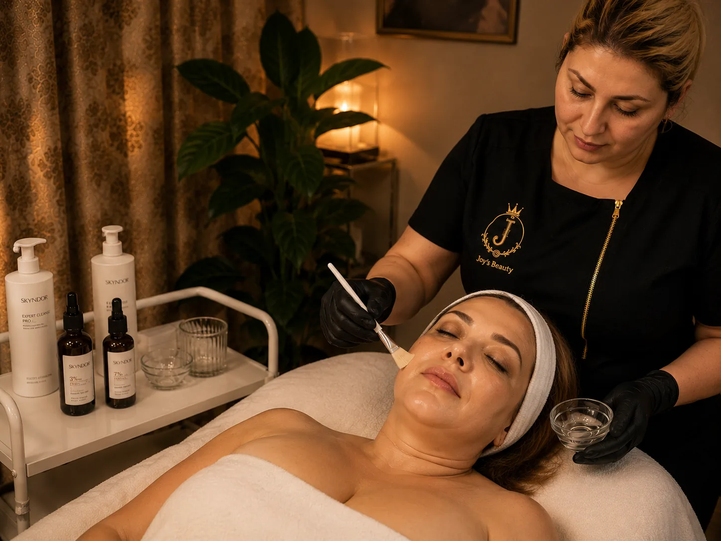 Chemical peel treatment preparation at Joy's Beauty